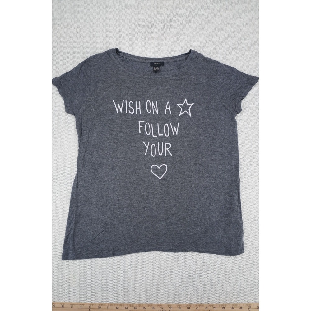 Forever 21 Shirt Womens Large Gray Short Sleeve Wish on a Star Follow Your Heart